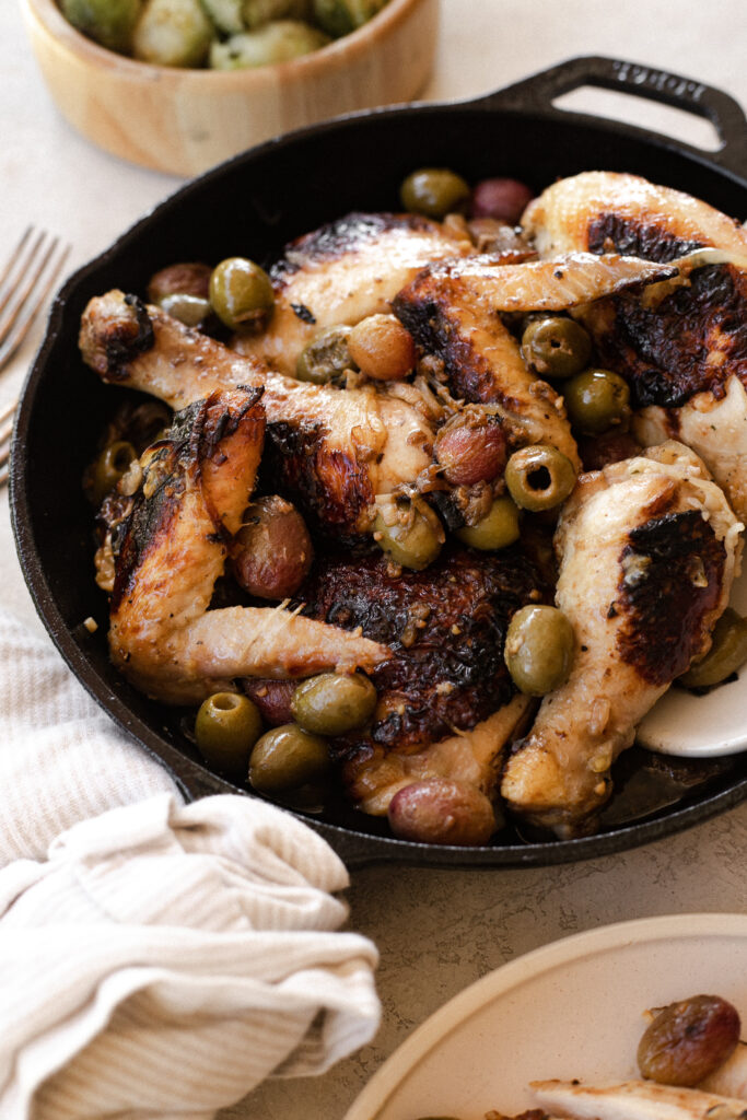 Panroasted Chicken with Grapes + Olives Prep + Rally