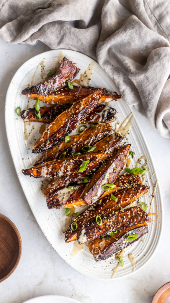 Thanksgiving brisket side dishes - sesame silan glazed sweet potatoes